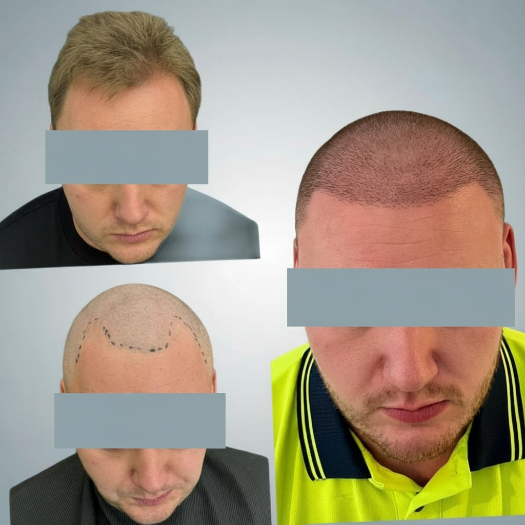 Before and after comparison of hair density on a person's head after FUE Hair Transplant.