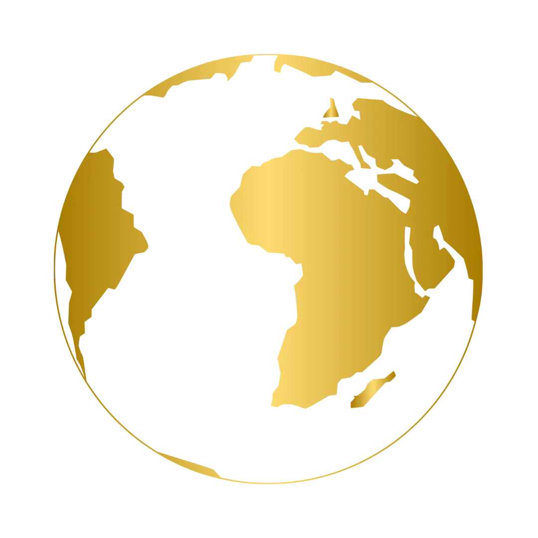 Gold planet Earth illustration on a white background.