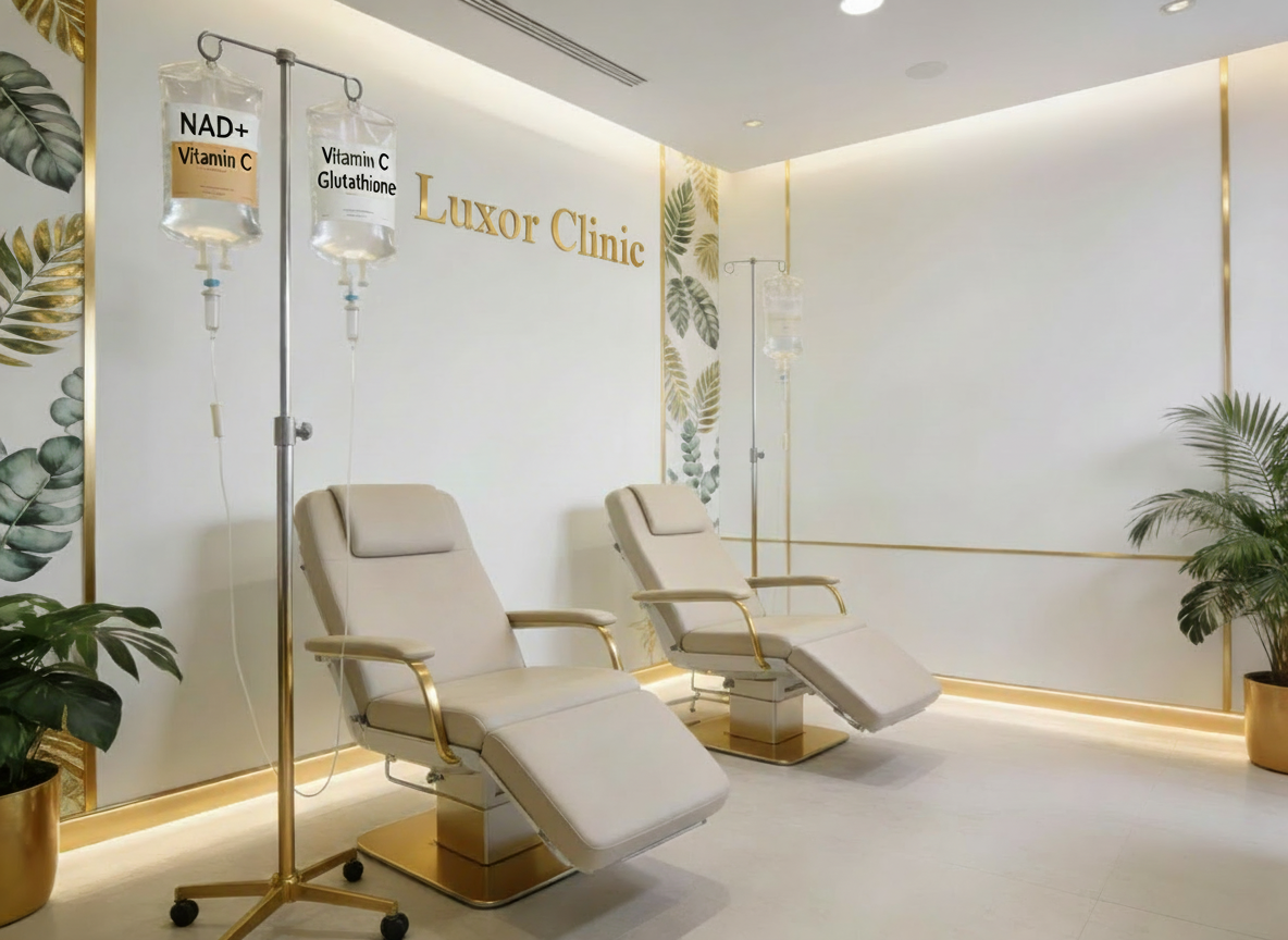 Luxor Clinie treatment room with recliner chairs and IV stand.