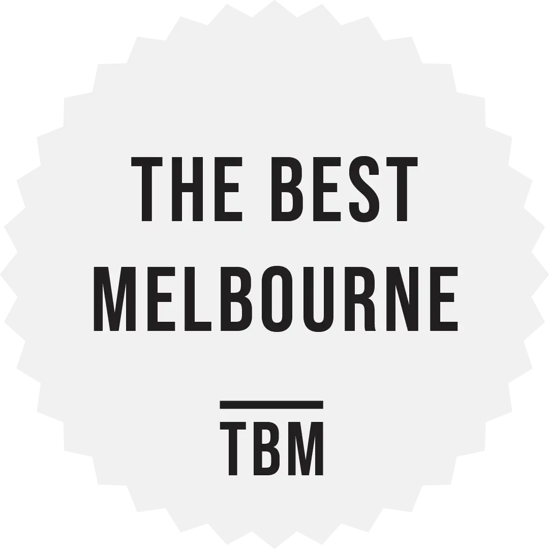 Circular badge with 'The Best Melbourne TBM' text on a white background